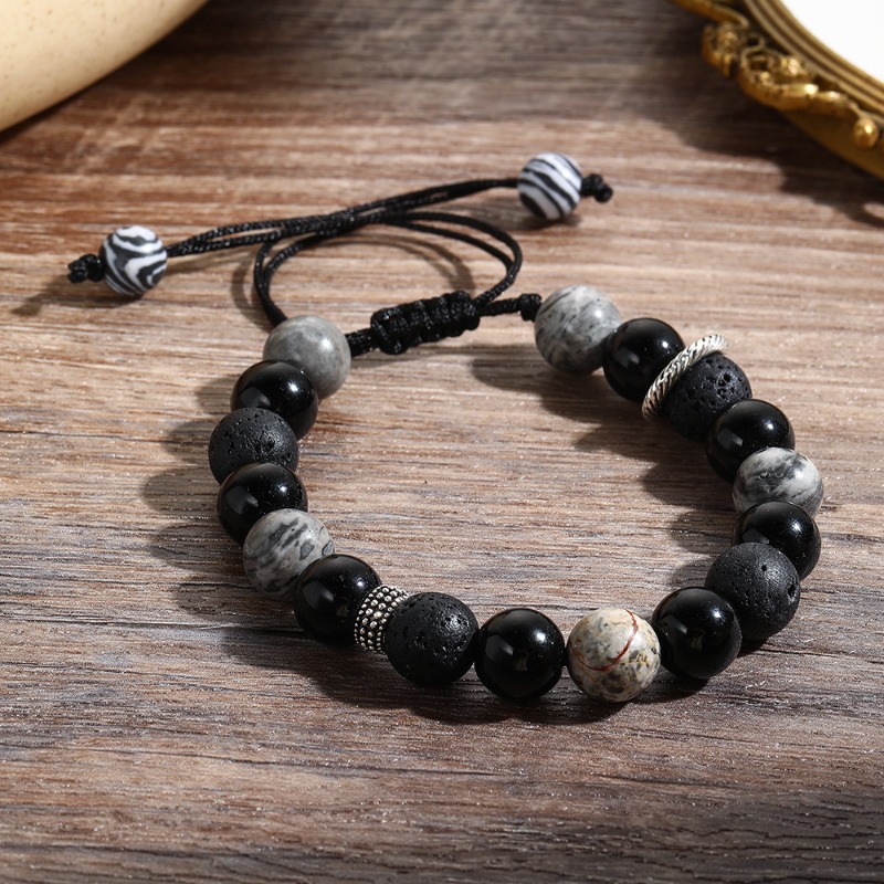 Natural Stone Elastic Rope Beaded Bracelet Men's Adjustable - Temu