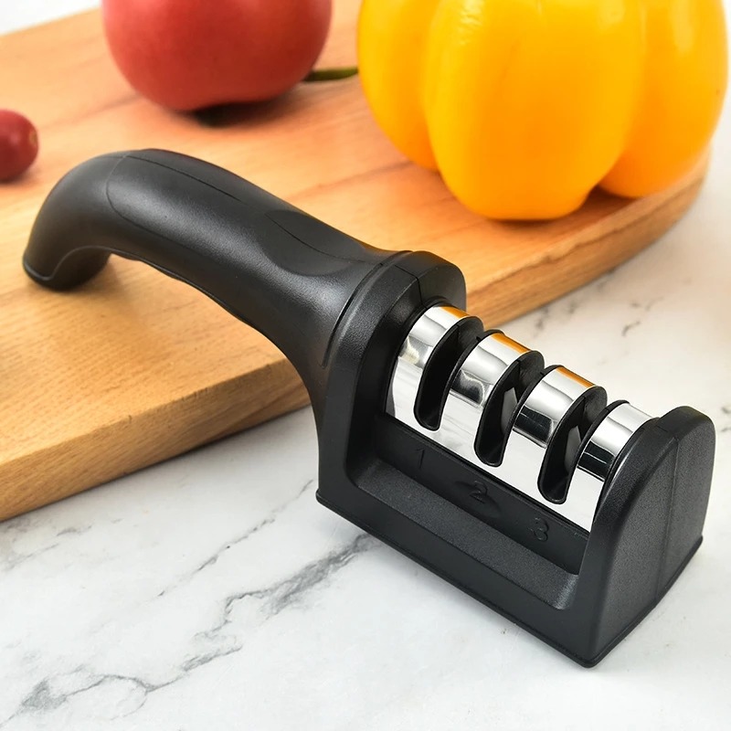 Knife Sharpener Handheld Multi-function 3 Stages Type Quick Sharpening Tool  With Non-slip Base Kitchen Knives Accessories Gadget