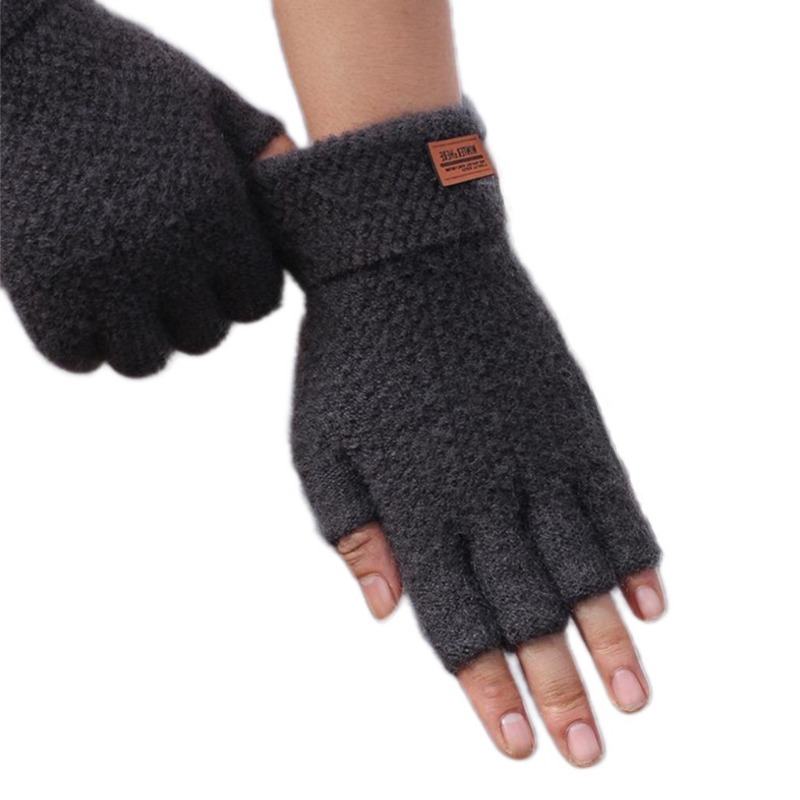 1pair Winter Half Finger Gloves For Mens Autumn And Winter Knitted