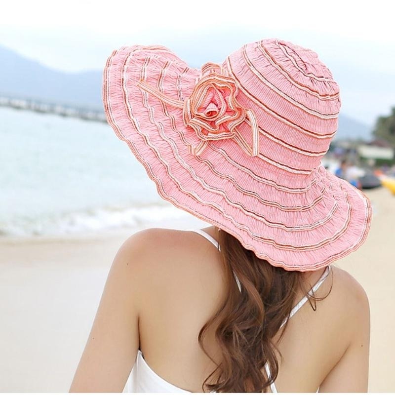 Candy Color Ruffle Sun Hat Elegant Flower Decor Wide Brim - Temu Canada