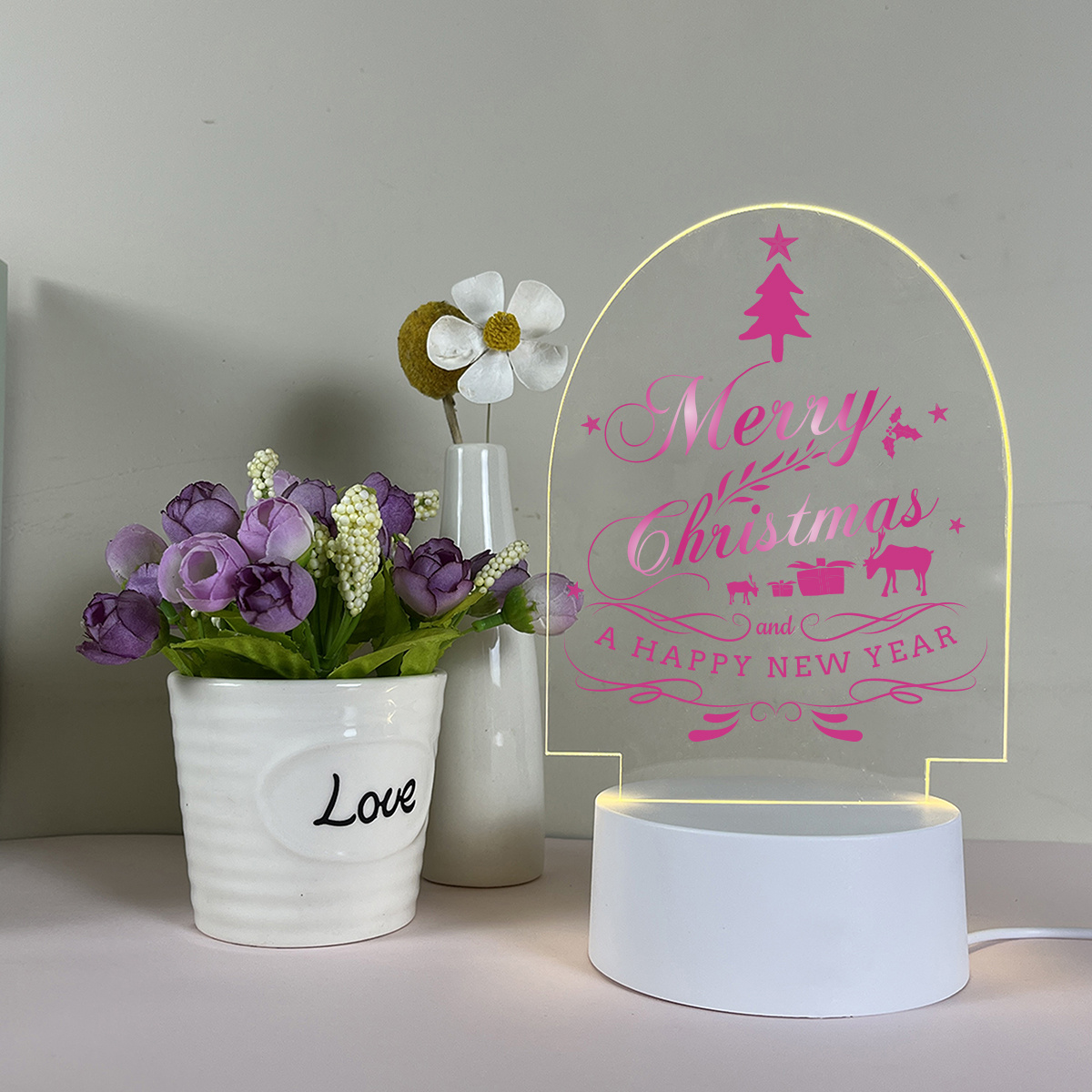 Creative Series Gift Merry Christmas 3d Acrylic Led - Temu