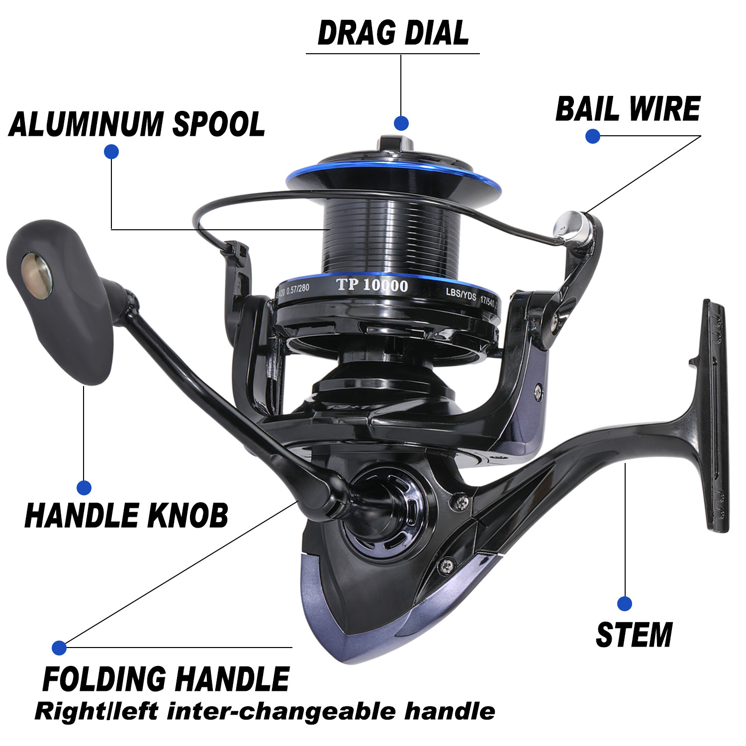  Spinning Reel, 10+1 Stainless Steel Precise Ball Bearings,  Aluminum Spool & CNC Machined Handle Fishing Reel (Color : Black, Size :  3000) : Sports & Outdoors
