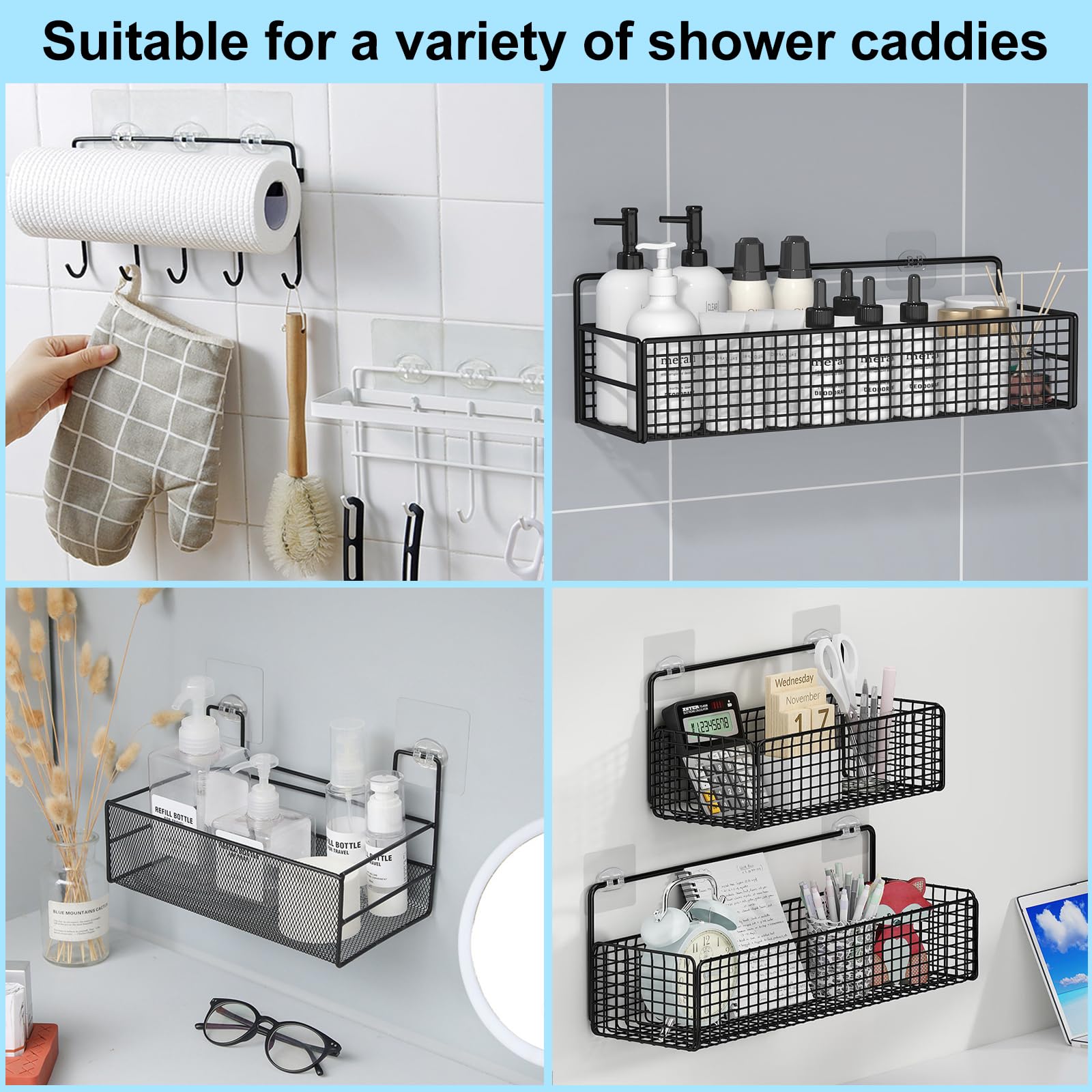 24 Pcs Shower Caddy Adhesive Sticker Clear Sticky Replacement Hook for  Corner Shower Caddy Adhesive Replacement Shower Adhesive Strips for Rack