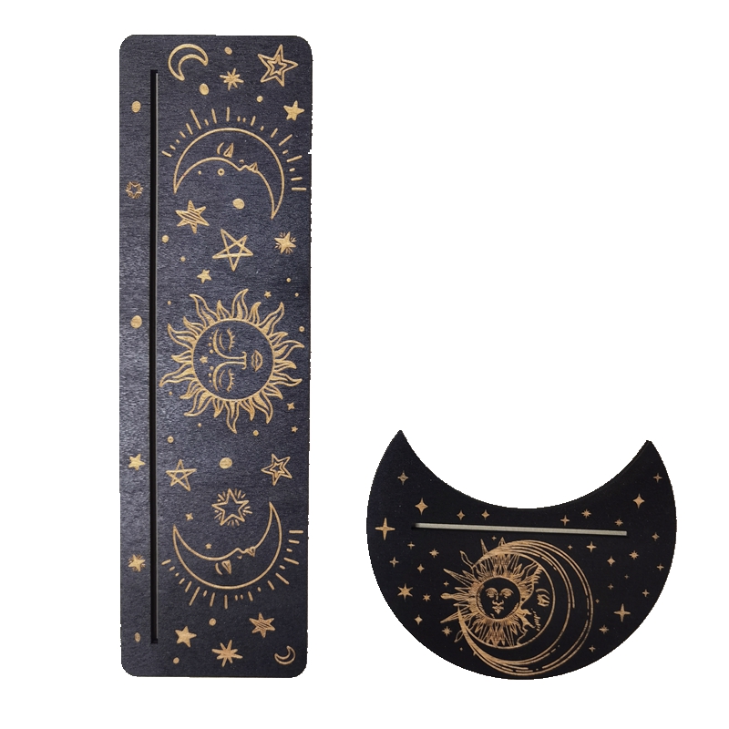 Moon & Rectangle Wooden Tarot Holders for Witch Divination - 2pcs Set