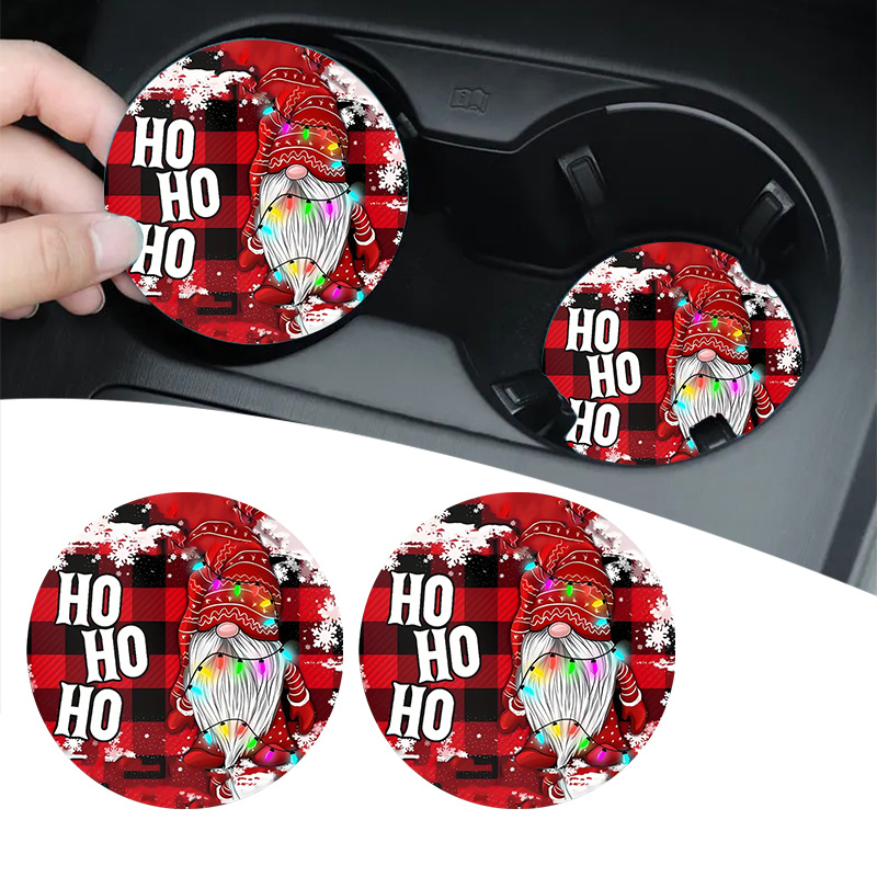 

2pcs Red Christmas Dwarf Pattern Pu Leather Car Cup Holder Coasters, Christmas Car Decoration, Non-slip Shockproof Universal Coasters, For Stocking Stuffers