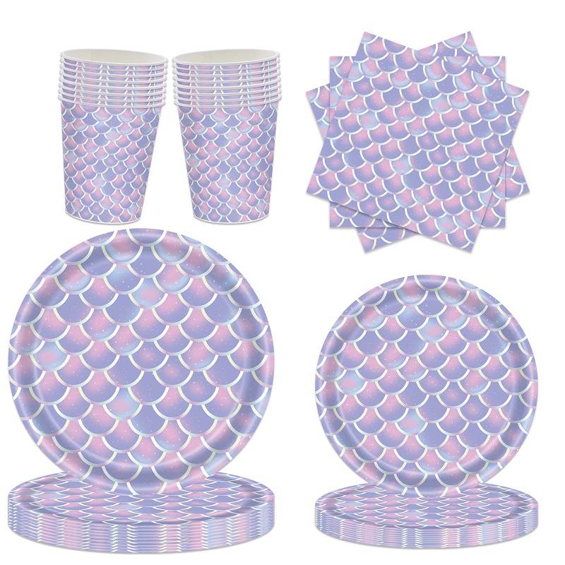 16pcs Assiette De Dîner De Fête De Licorne Violette Assiette