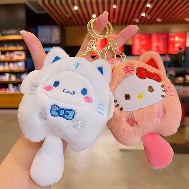 Sanrio Plush Cinnamoroll Keychains Anime Cartoon Doll Toy Gift Kawaii Hello  Kitty Backpack Pendant Super Cute Mini Plush Doll