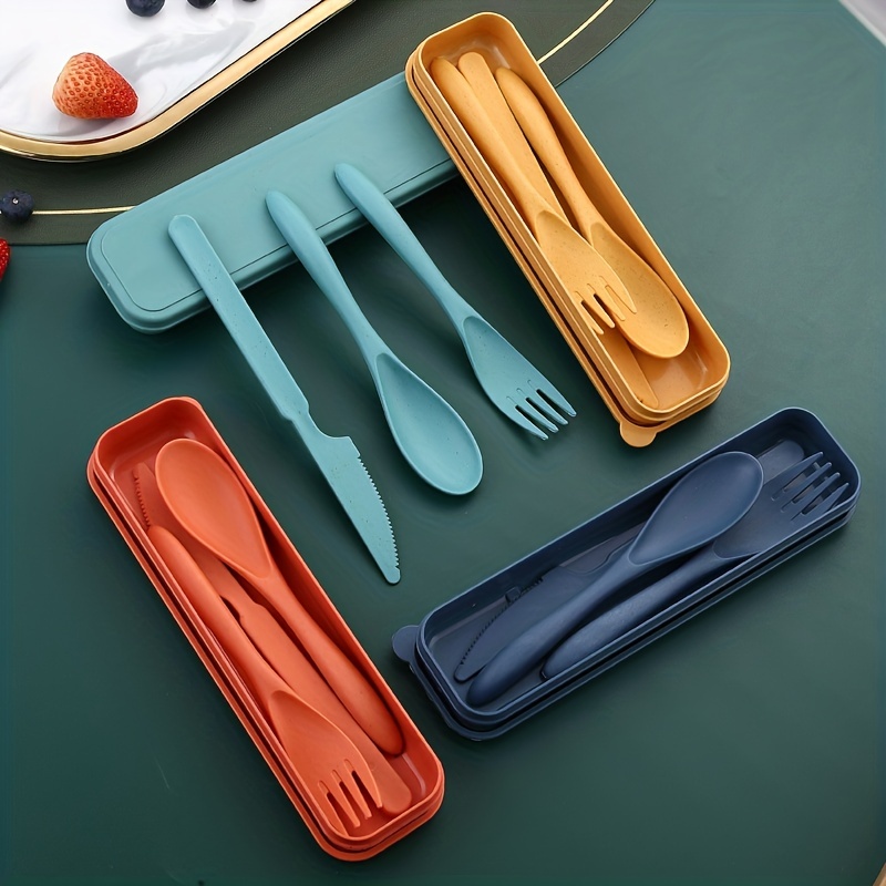 3 In 1 Camping Utensil Set, Reusable Utensils Set With Case, Travel Utensils, Portable Utensils Set, Plastic Case For Travel Picnic Camping Or Daily U