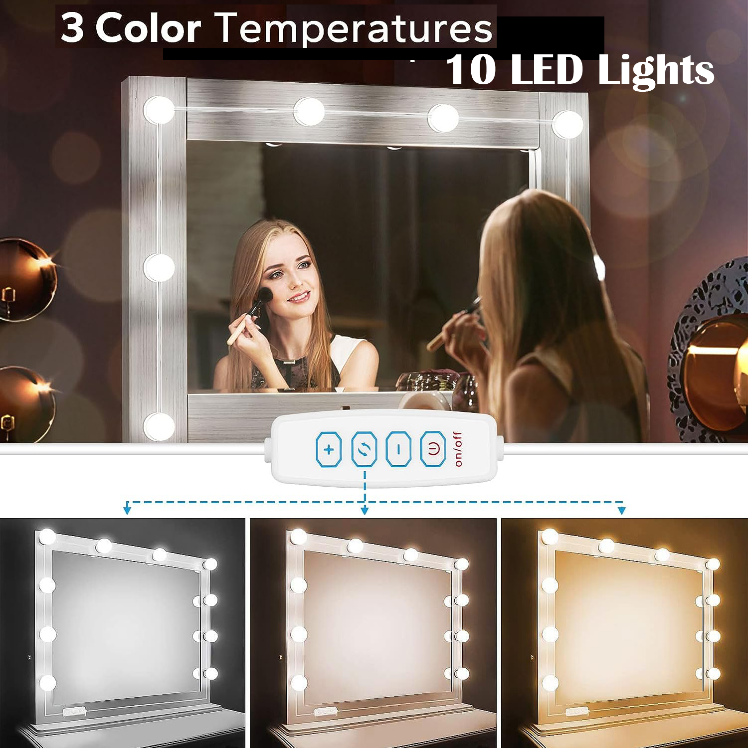  Luces LED para espejo de tocador, estilo Hollywood, luz blanca  ultra brillante de 10 pies, tira de luces de control táctil regulable, para  tocador de maquillaje y espejo de baño, espejo