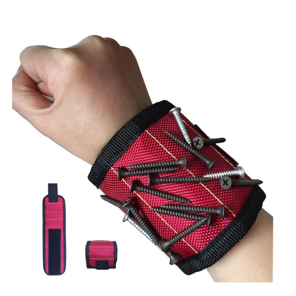 Magnetic Wristband -Black- with Super Strong Magnets Holds Screws, Nails, Drill Bit, Unique Wrist Support Design Cool Handy Gadget Gifts for