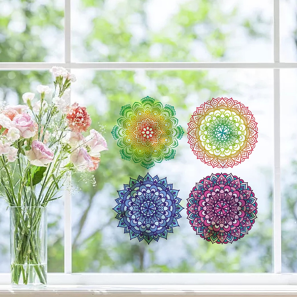 4Pcs Mandala Static Window Clings Decal Anti Collision Glass Stickers Non  Adhesive Vinyl Film Home Decorations 