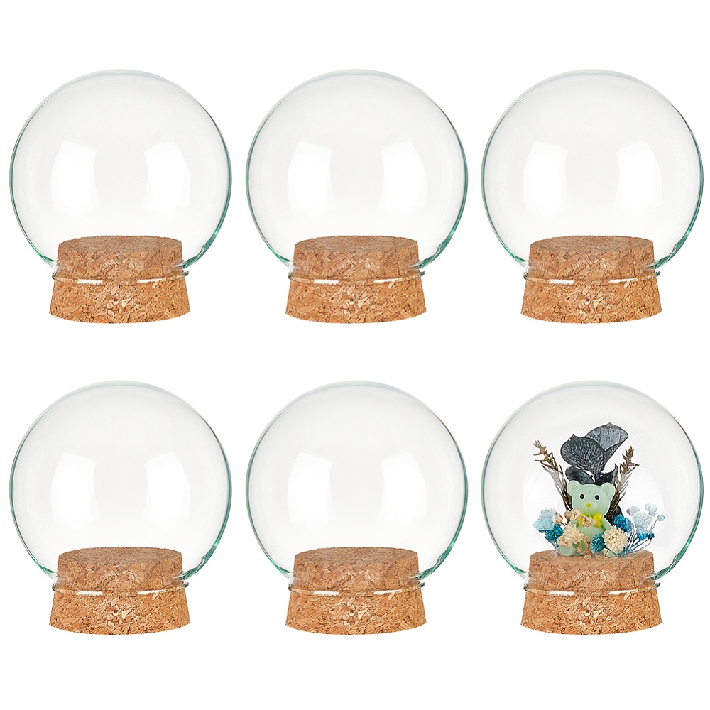 

1box 6pcs Set Of 6 Glass Dome Lid Decorative Display Jars 2.5x2.7" Bell Shaped Glass Jars With Cork Base For Party Favors Art And Small Projects Inner Diameter: 1.5" Art Supplies