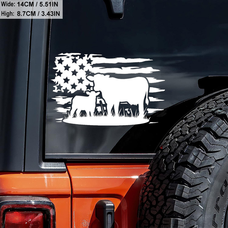 USA Flag Cow Farm Car Sticker For Laptop Bottle Truck Phone Motorcycle Van  SUV Vehicle Paint Window Wall Cup Fishing Boat Skateboard Decals