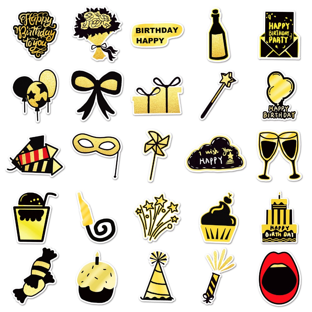 Birthday Party Black Golden Stickers Cute Water Bottle - Temu