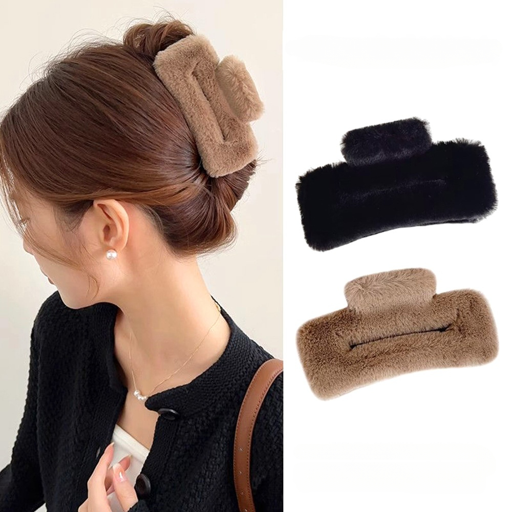 1pc Women's Mink Fur Ponytail Holder, Simple And Elegant Banana Hair Clip  For Daily Use In Autumn And Winter