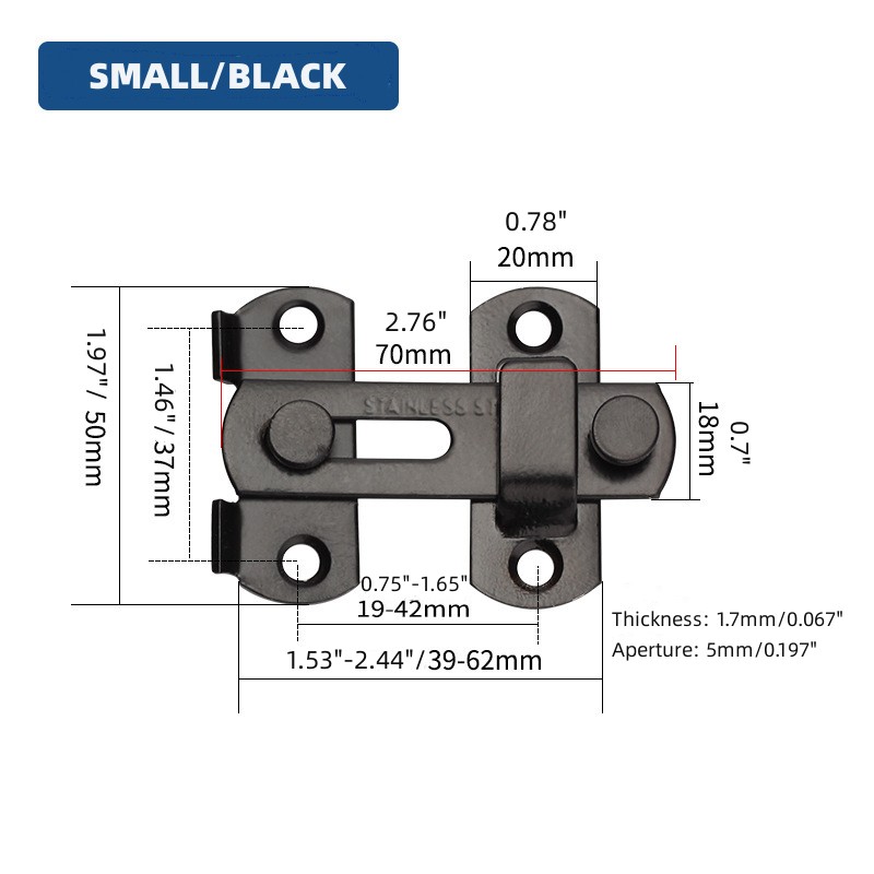 Barn Door Lock, Matte Black Stainless Steel Barn Door Flip Door