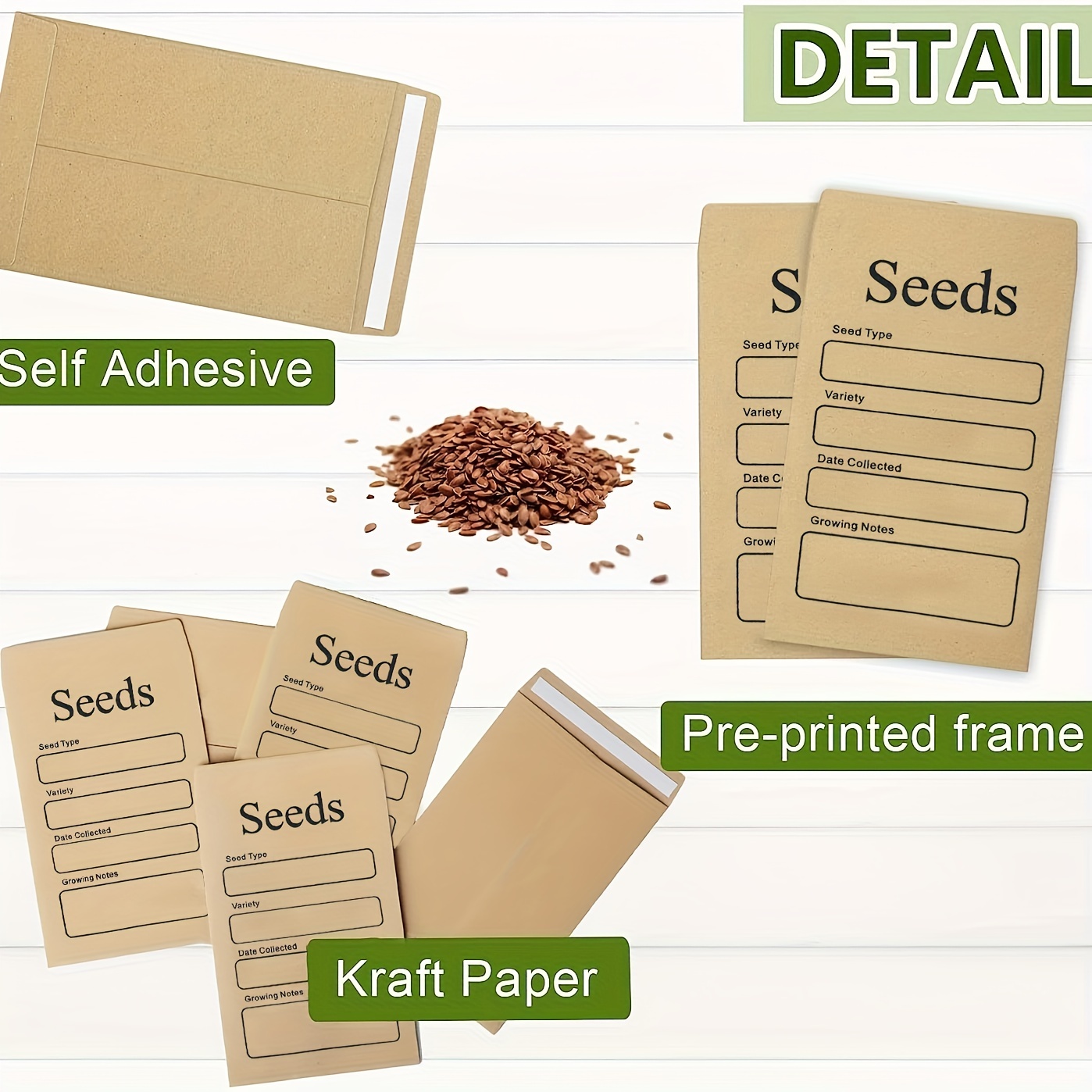 20pcs, Seed Envelopes, Resealable Seed Packets Envelope Self Adhesive  Sealing Seed Saving Envelopes Small Brown Paper Seed Storage Envelopes For  Colle