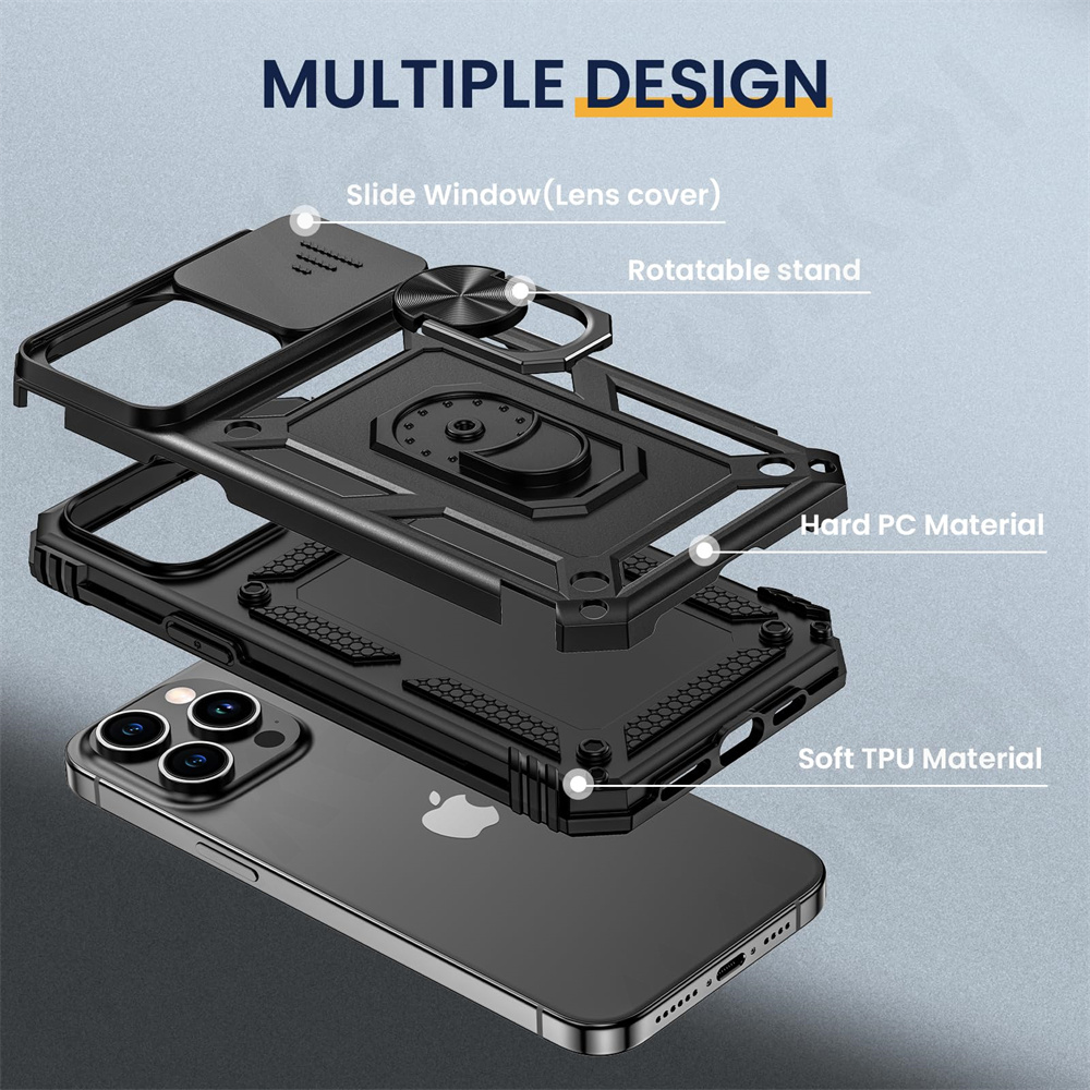 Shockproof Case For iPhone 15 Pro Max 14 13 12 Camera Lens Slide Cover  Protector