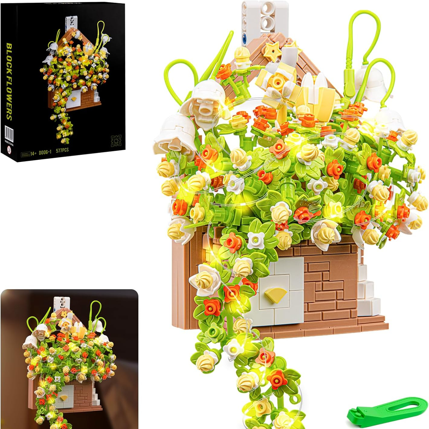 Flower Bouquet Building Blocks Kit Bonsai Rose Basket - Temu