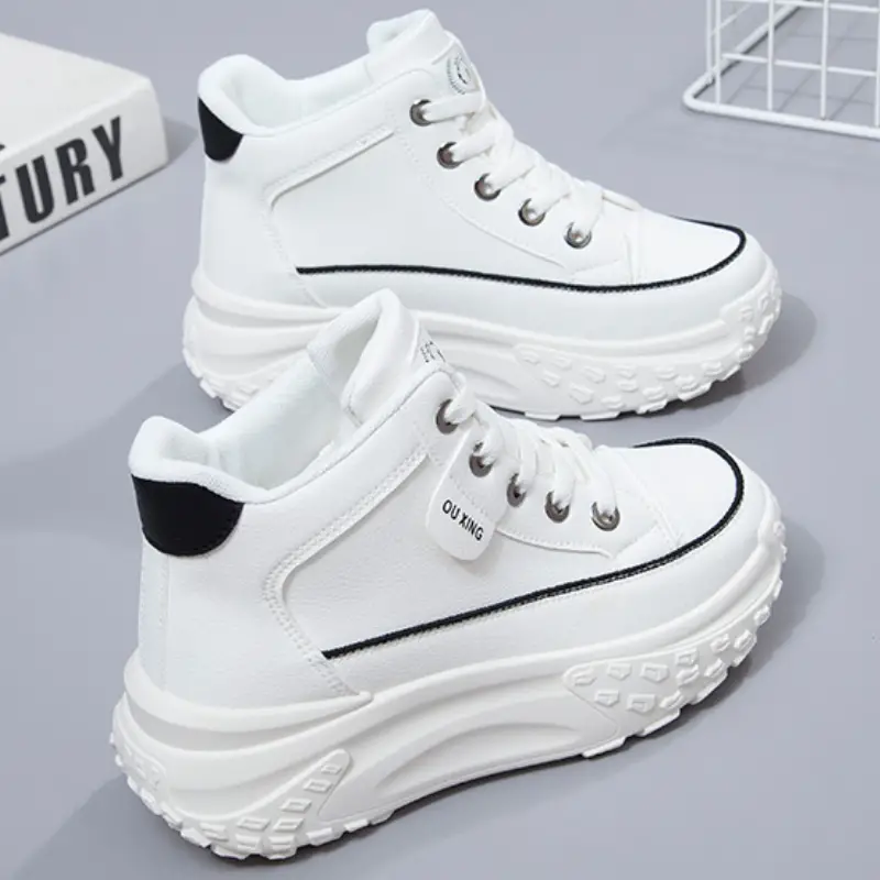 womens platform sneakers fashion round toe lace up high top trainers comfy soft sole walking shoes details 0