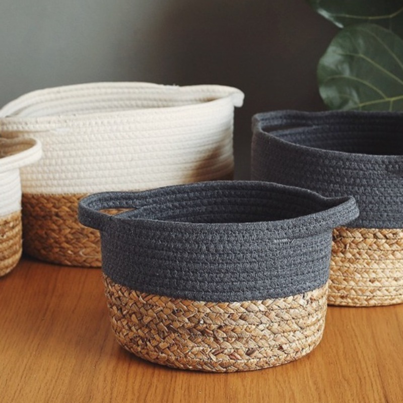 Boho Woven Basket With Handles Durable Storage Basket For - Temu