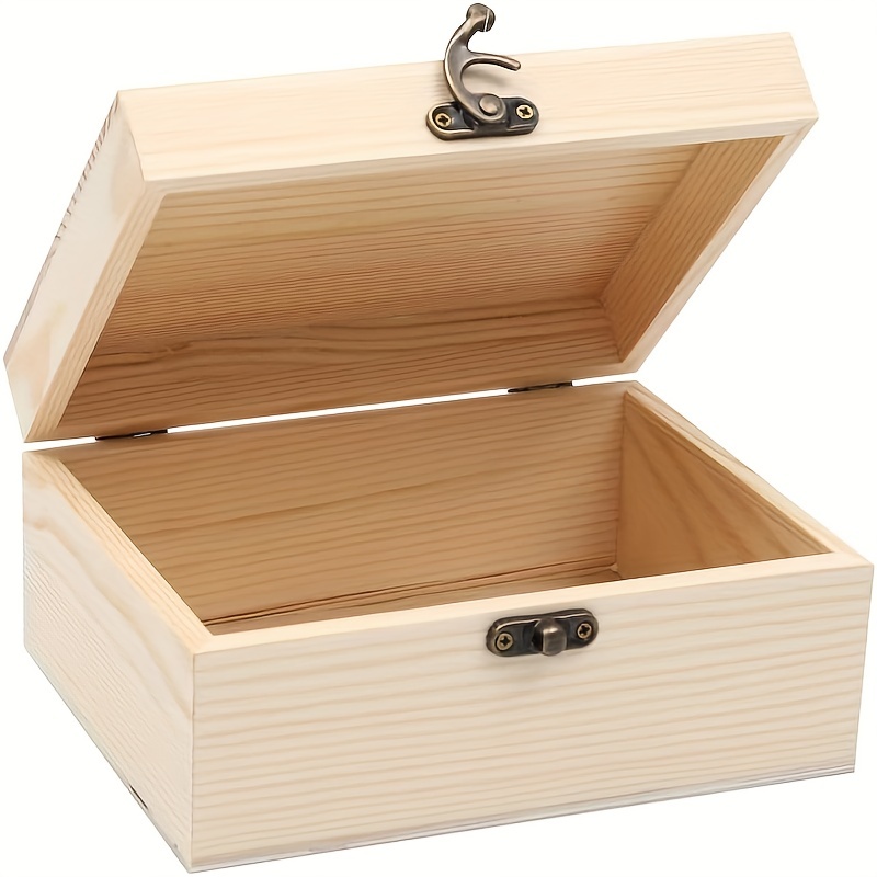 Unpainted Square Shallow Decorative Wooden Box With Sliding Lid