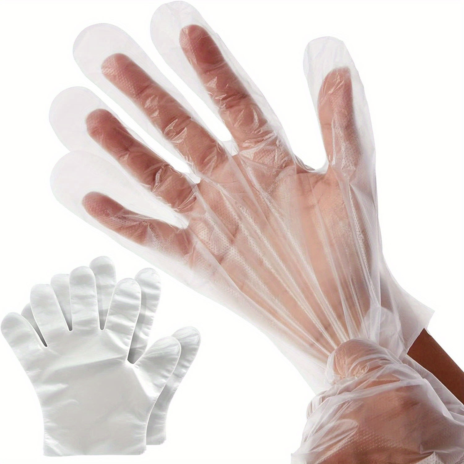 Huafei Gants jetables 100 pcs, plastique sans latex sans poudre transparent  préparer des aliments nettoyage sans danger Gant jetable, grand  polyéthylène pe glo