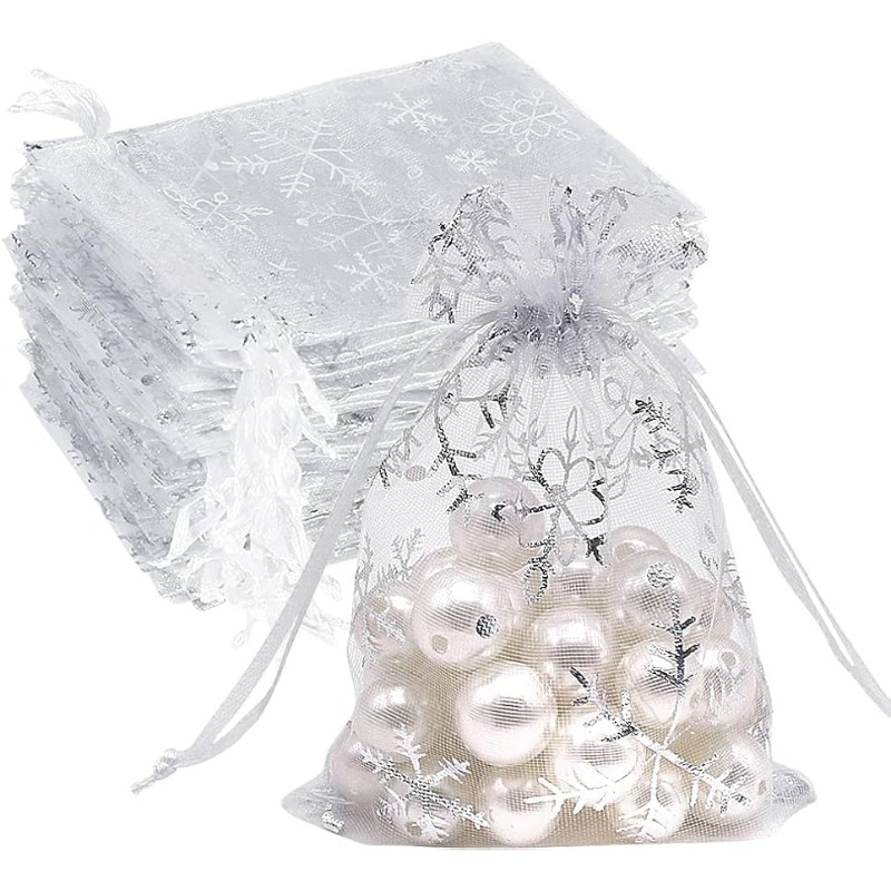 Snowflake Gift Bags Christmas Small White Mesh - Temu
