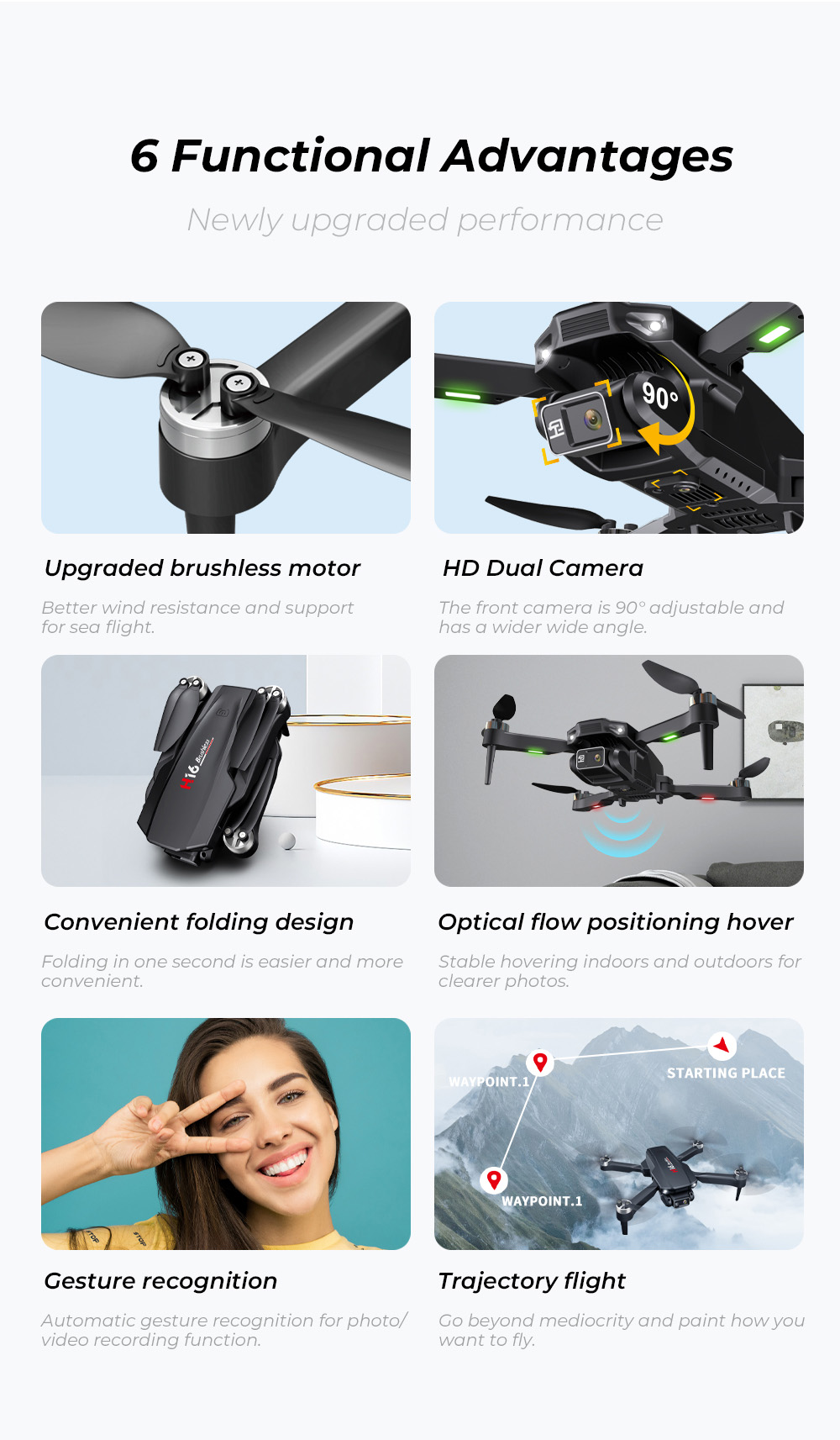 WRYX H16 Drone Brushless Motor Tumble Quadcopter HD Dual Camera Drone RC Optical Flow Hover Helicopter Gift UAV details 2