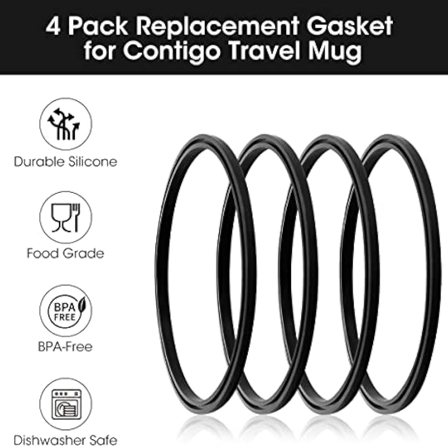 6 Pcs Replacement Rubber Lid Seals Compatible with 16 & 20 oz Contigo  Snapseal Byron Travel Mug Ring, Leak-Proof Rubber Seals Lid Gaskets  Replacement for Contigo Mugs (Black) 