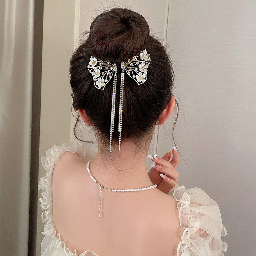 Inlaid Rhinestone Bow Hair Clip Lily Of The Valley Flower Tassel Imitation  Pearl Ball Head Hairpin Elegant Exquisite Alloy Hair Accessories