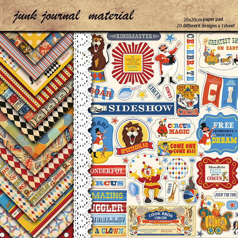 Material Paper Vintage Circus Journal For Background Diy - Temu