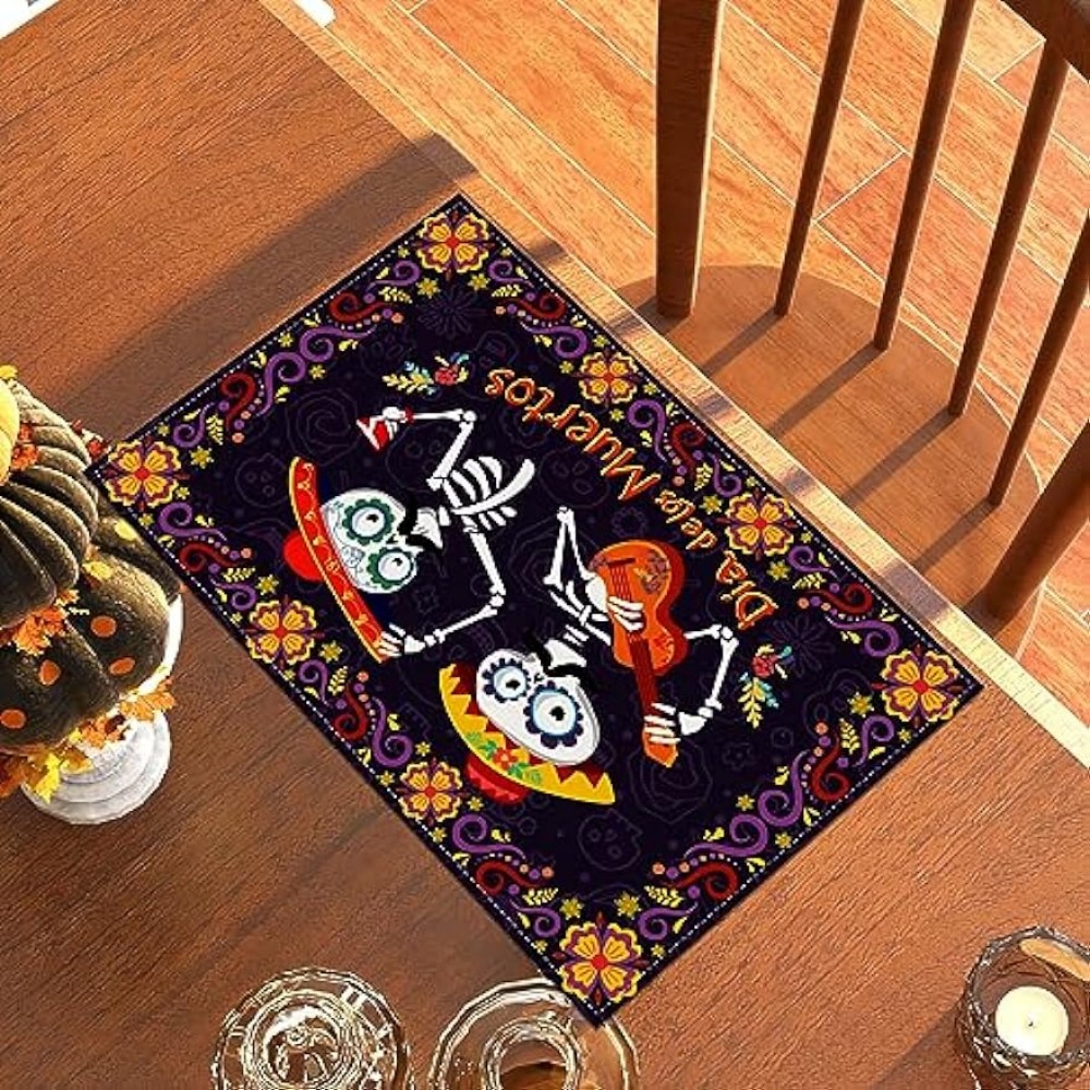 Linen Placemats Skulls Floral Day Of The Dead Halloween - Temu