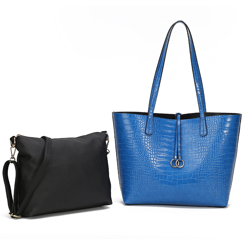 Women Blue Croc-Skin Patterned Small Tote Bag