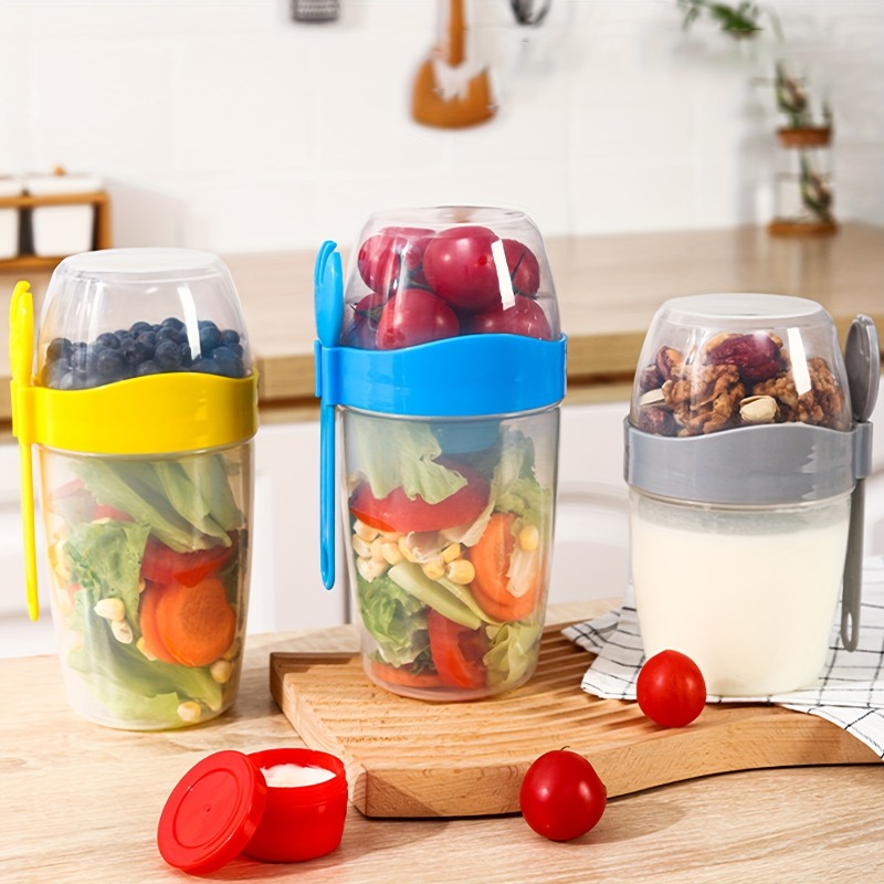 Portable Salad Cups Plastic with Lid with Fork Breakfast Cups for