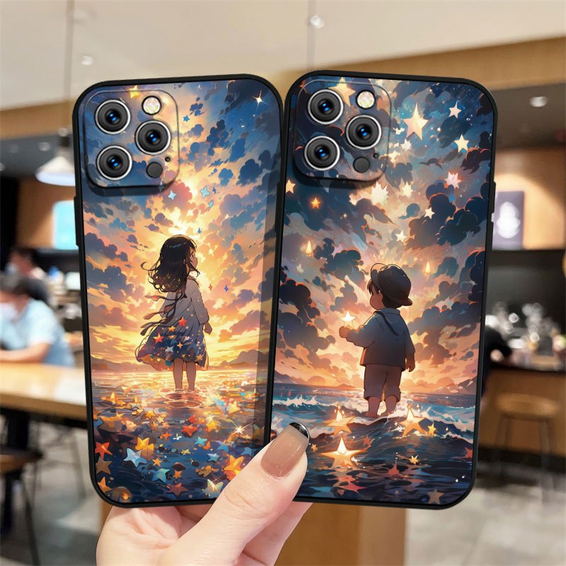 

Soft Liquid Silicone Cover For Iphone 14 Plus Mini 11 Max Xr X 8 7 6 6s Plus Se - Anime Couples Design