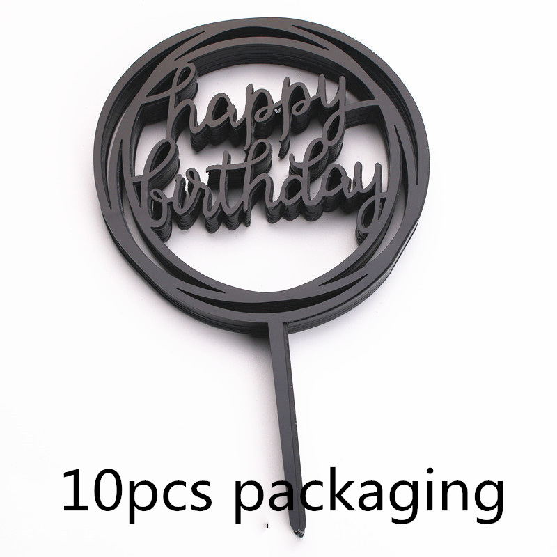 10PCS Acrylic Happy Birthday Cake Topper Multiple Styles Balck