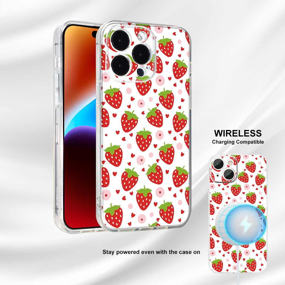

Polka-dot Strawberries Uv Print Clean Case 2.0mm Thickening Phone Cover 360 Degree Full Protection For Iphone15, 14, 13, 12, 11, Pro, Max, Xr, X, Xs, Max, 7, 8, Plus, Se, Mini