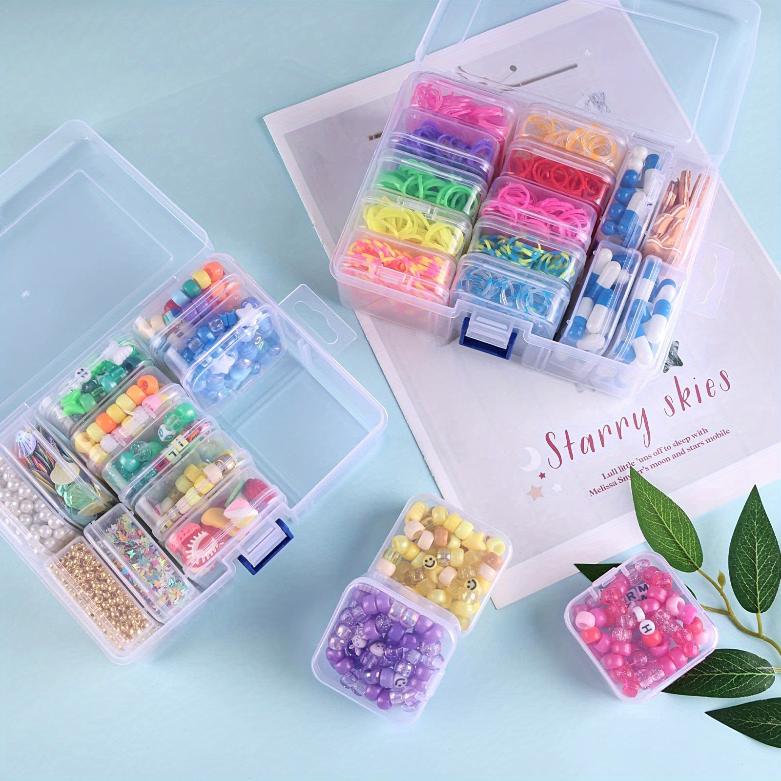 1Pcs Jewelry Hair accessories Organizer Clear Plastic Bead Storage  Containers 15 Pieces Mini Storage Box Rhinestone Painting Storage Cases  with Hinged Lid for Craft Organizers and Storage