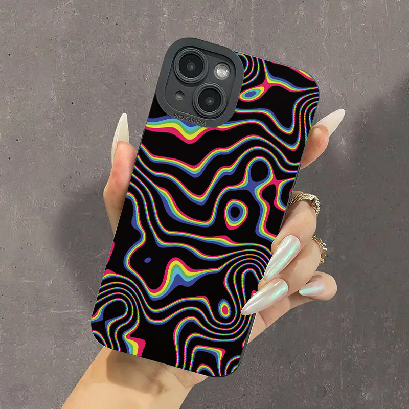 TEMU Phone Case: Fluorescent Wavy Graphic Mobile Phone Case, For Iphone14/14plus/14pro/14pro Max, Iphone13/13pro/13pro Max, Iphone12mini/12pro/12pro