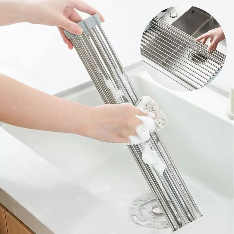 1pc Roll-up Dish Drying Rack - Foldable, Over Sink Dish Drainer
