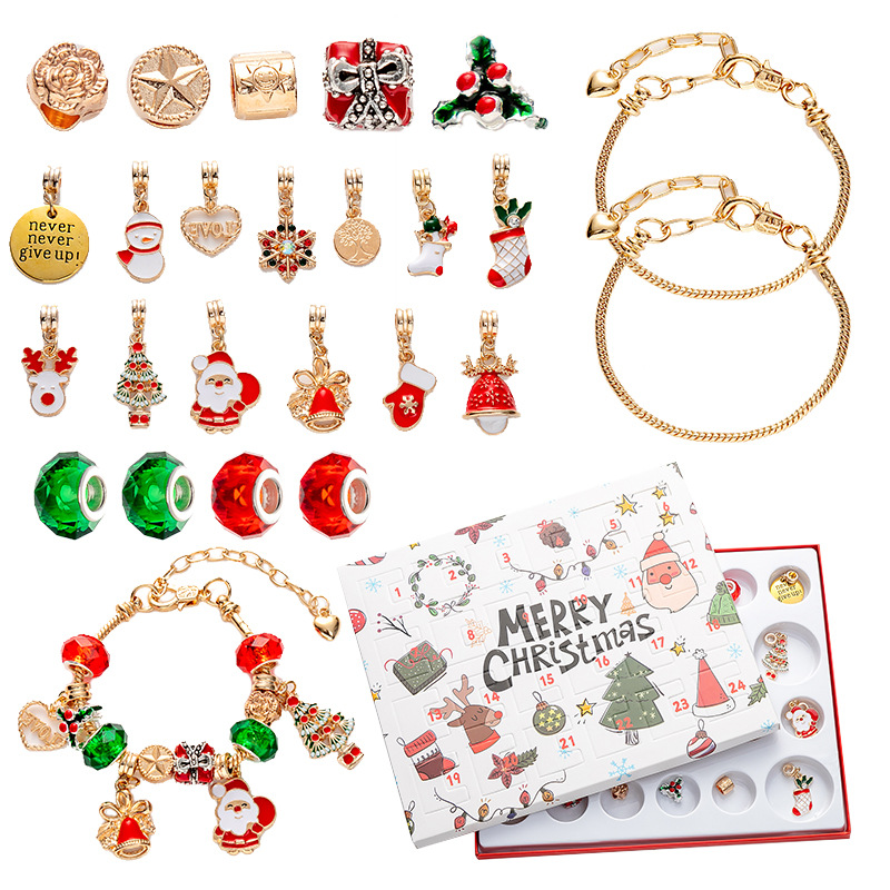 2024 Noël Calendrier de l'Avent Bijoux Boîte cadeau 24 jours Compte à  rebours Calendriers Bijoux Bracelets pour filles Cadeau du Nouvel An  Navidad