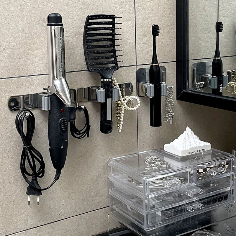 Vecallo hair tool organizer, metal wire bathroom wall mount hair care  styling tool organizer storage basket