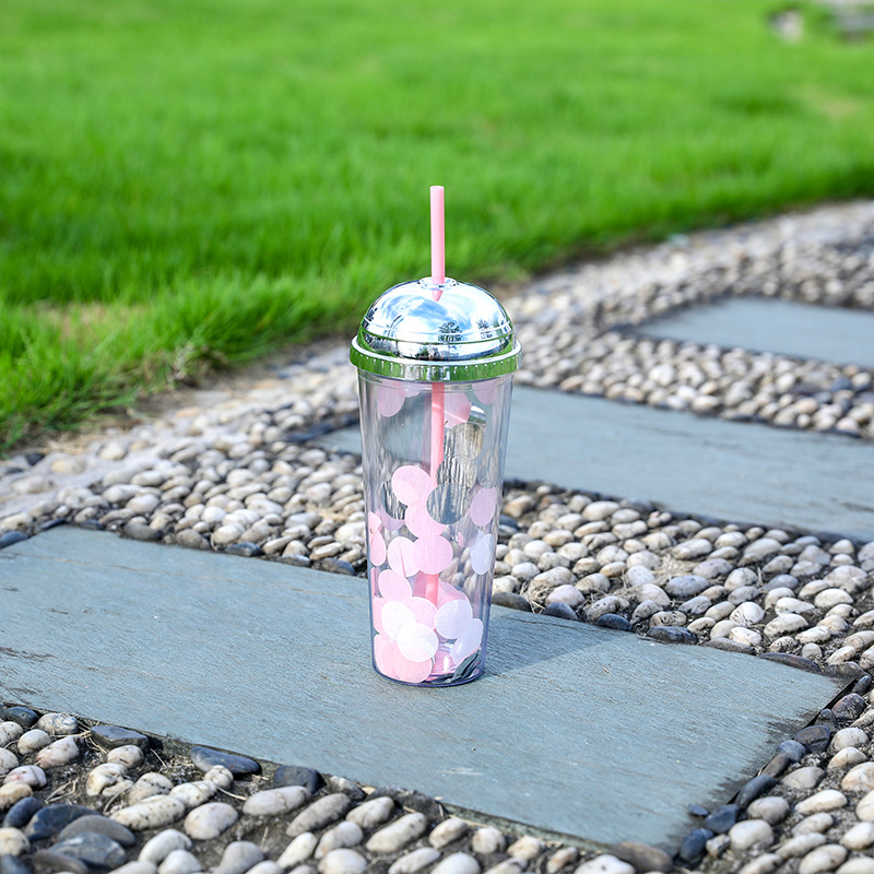 Sequin Tumbler With Straw Plastic Water Cups Double layer - Temu