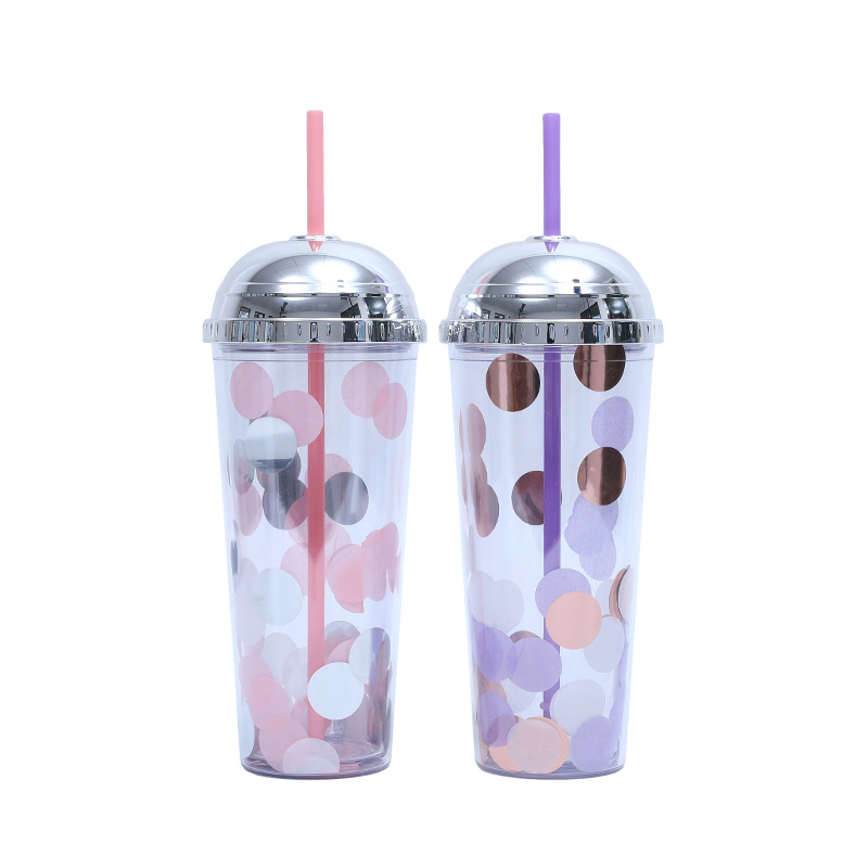 16.23oz Ins Double Layer Tumbler Water Drinking Cup With Straw Bottle Cute  Colourful Reusable Plastic Gift Present Hadiah