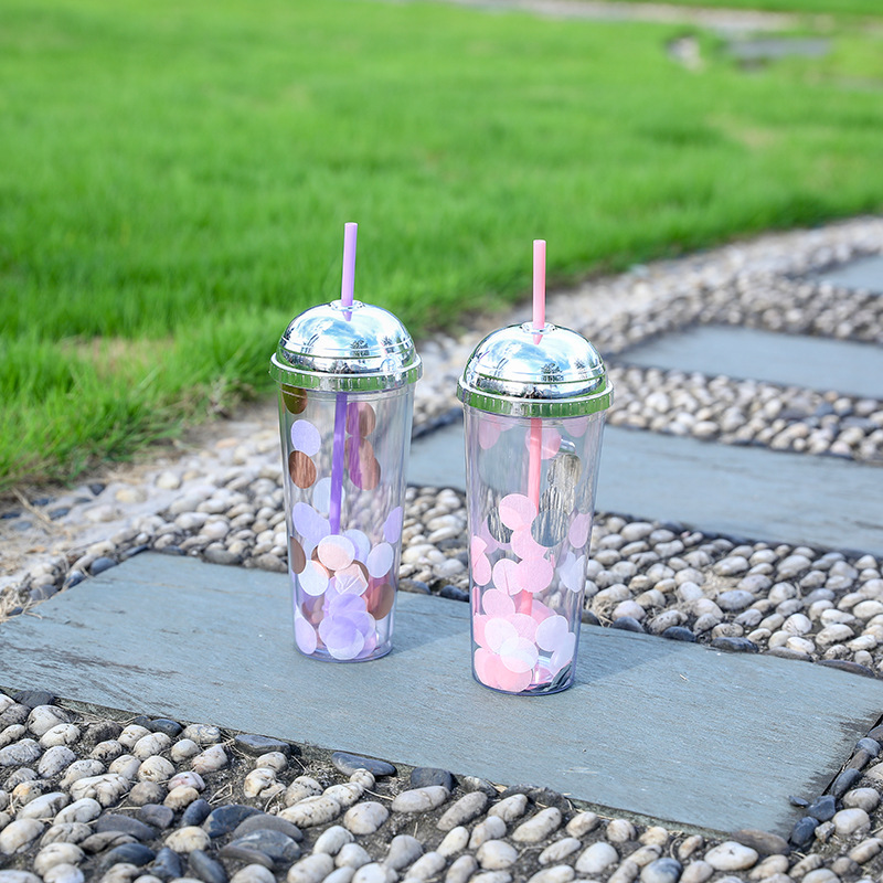 Sequin Tumbler With Straw Plastic Water Cups Double layer - Temu