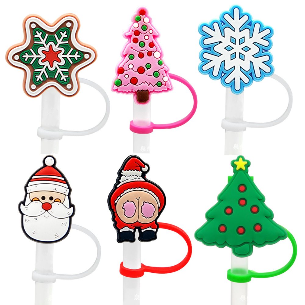 3/6pcs Christmas Straw Cover Cap For Stanley Cup Silicone Straw Topper  Compatible With 30&40 Oz Tumbler With Handle,Straw Tip Covers 6-8mm 0.3in