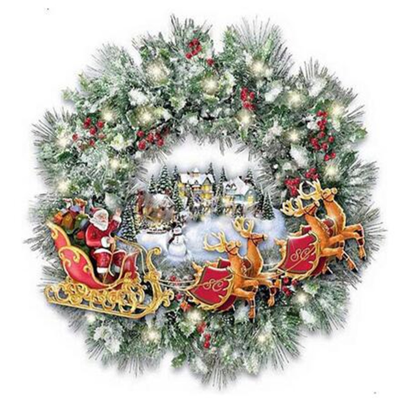 LED light DIY diamond painting Christmas wreath cross stitch craft diamond  embroidery Christmas home wall decor New Year gift