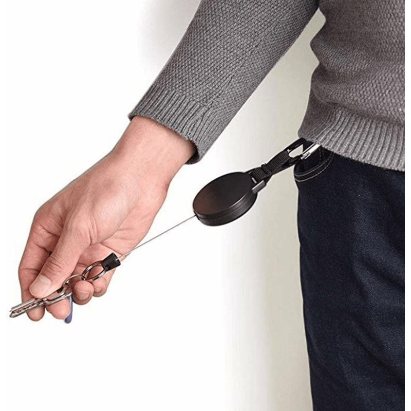 1pc Retractable Stainless Steel Keyring, Recoil Anti Lost Ski Pass ID Card Holder for Men,Temu