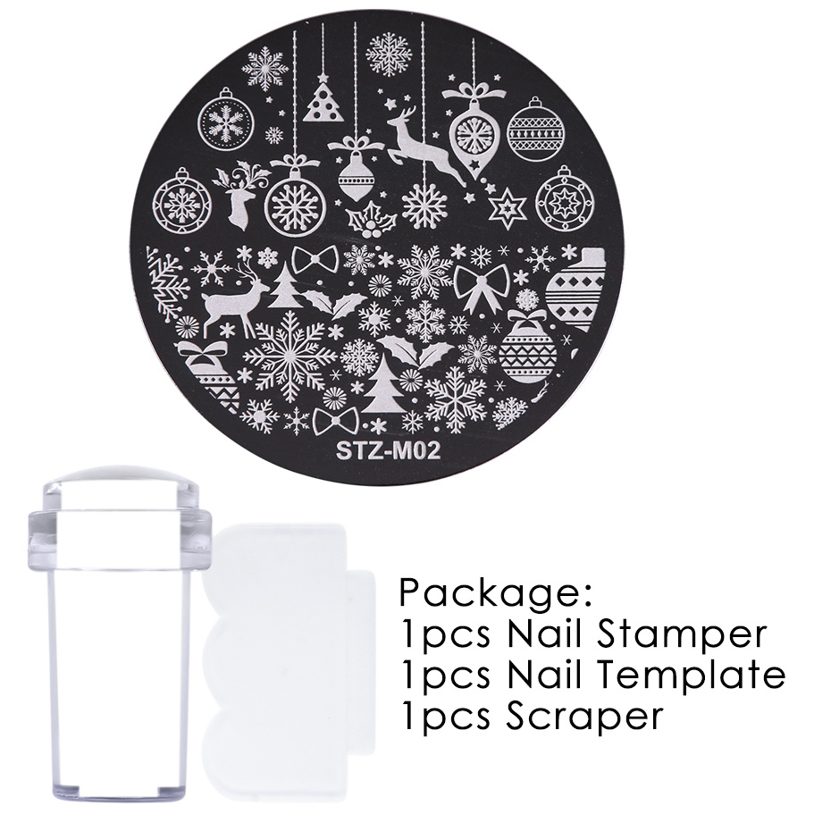 JUNEBRUSHS 10Pcs Christmas Nail Stamping Plates, 6Pcs Nail Art Templates 2  Nail Stamper 2 Scraper with Snowflakes Snowman Santa Xmas Tree Ball Elk